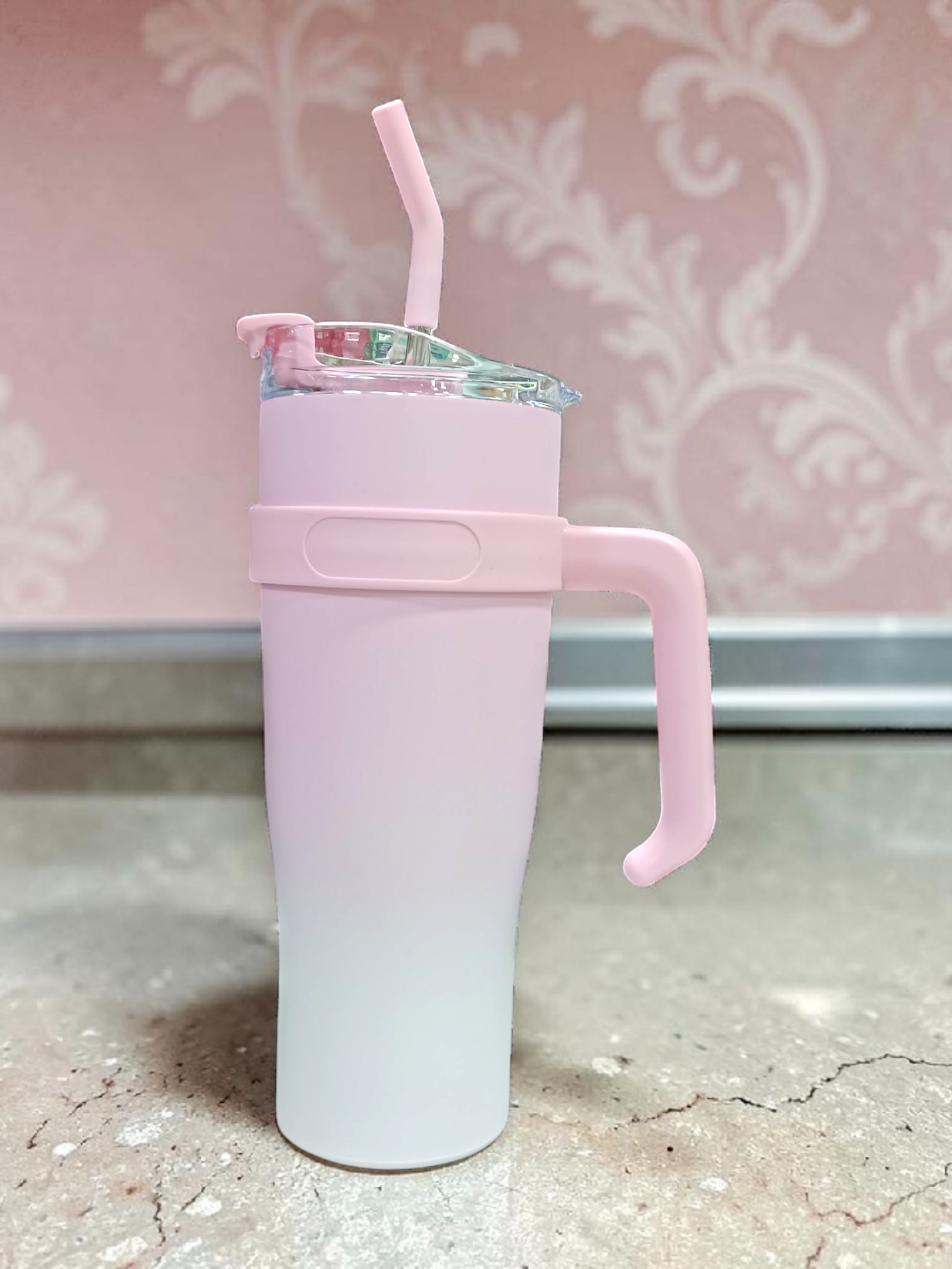 Insulated Stainless Steel Tumbler with Handle & Straw | Ombre Travel Mug