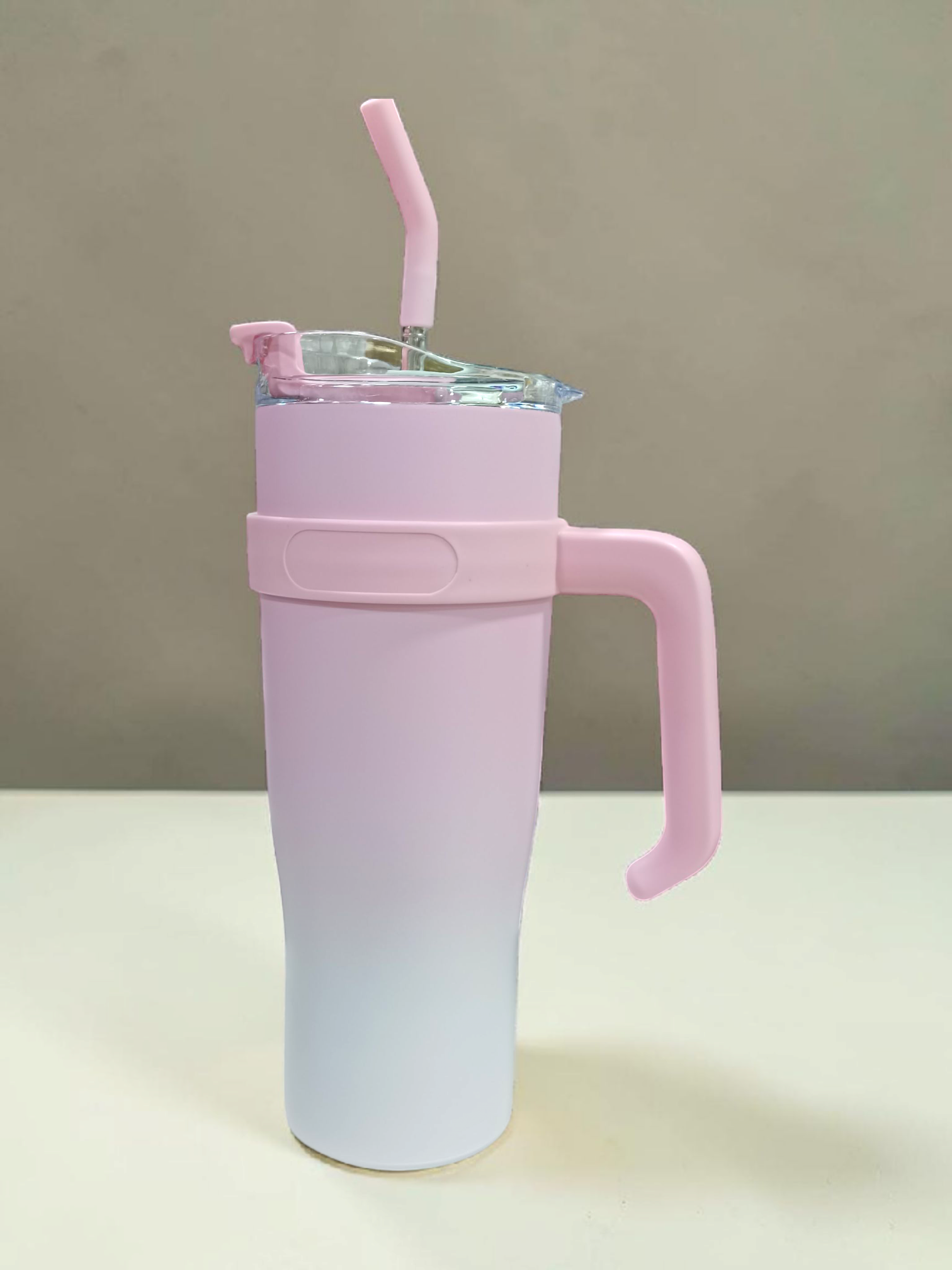 Insulated Stainless Steel Tumbler with Handle & Straw | Ombre Travel Mug