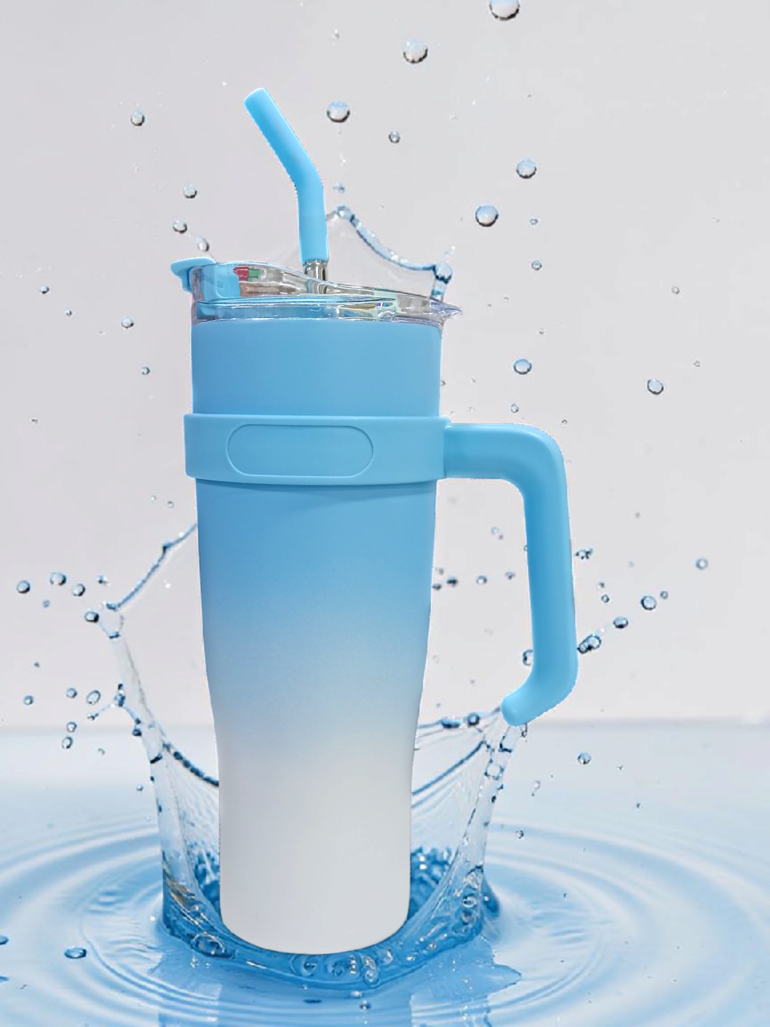 Insulated Stainless Steel Tumbler with Handle & Straw | Ombre Travel Mug