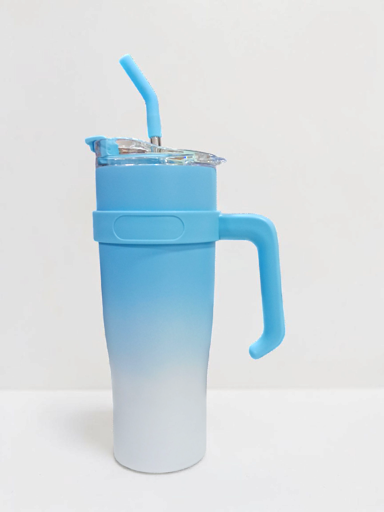 Insulated Stainless Steel Tumbler with Handle & Straw | Ombre Travel Mug