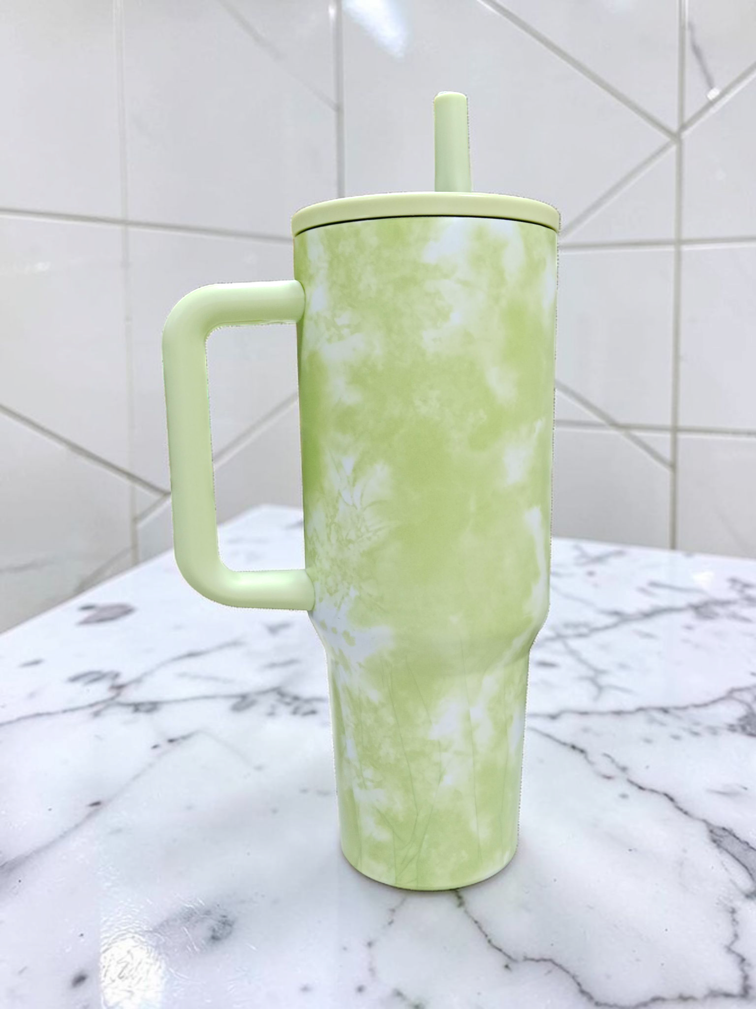 1200ml Marble Design Travel Tumbler with Handle and Straw | Stainless Steel Mug for Daily Use