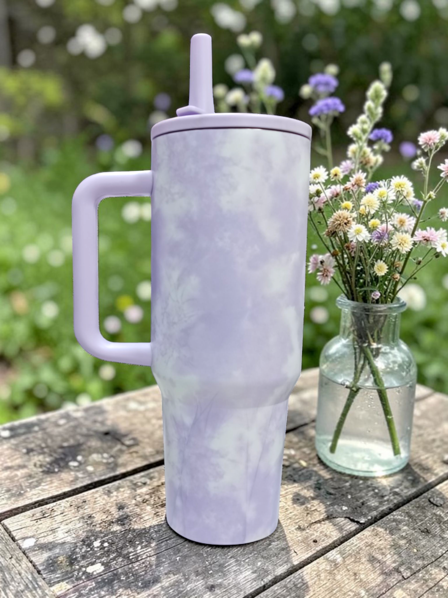 1200ml Marble Design Travel Tumbler with Handle and Straw | Stainless Steel Mug for Daily Use