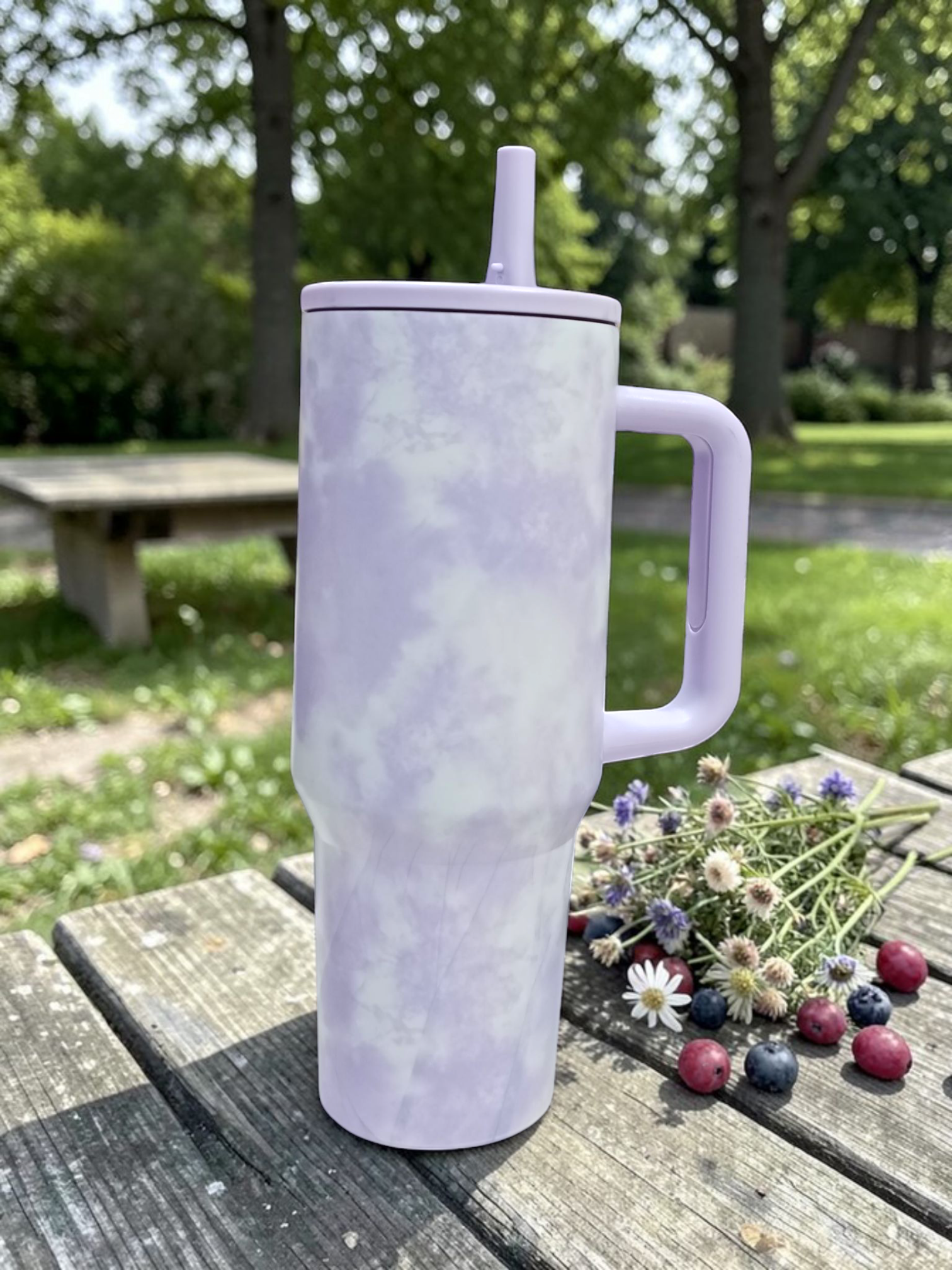1200ml Marble Design Travel Tumbler with Handle and Straw | Stainless Steel Mug for Daily Use