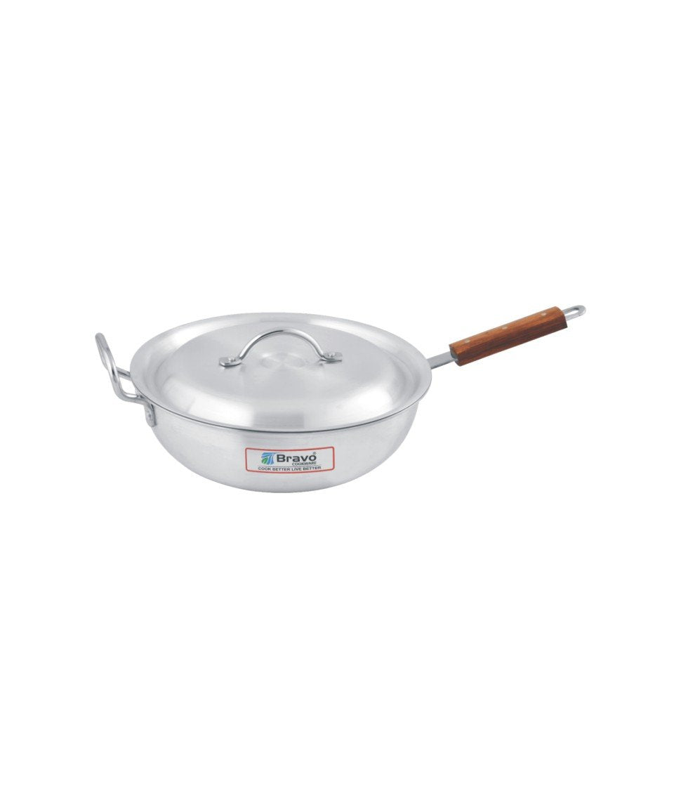 Metal Finish Round Karahi With Long Handle
