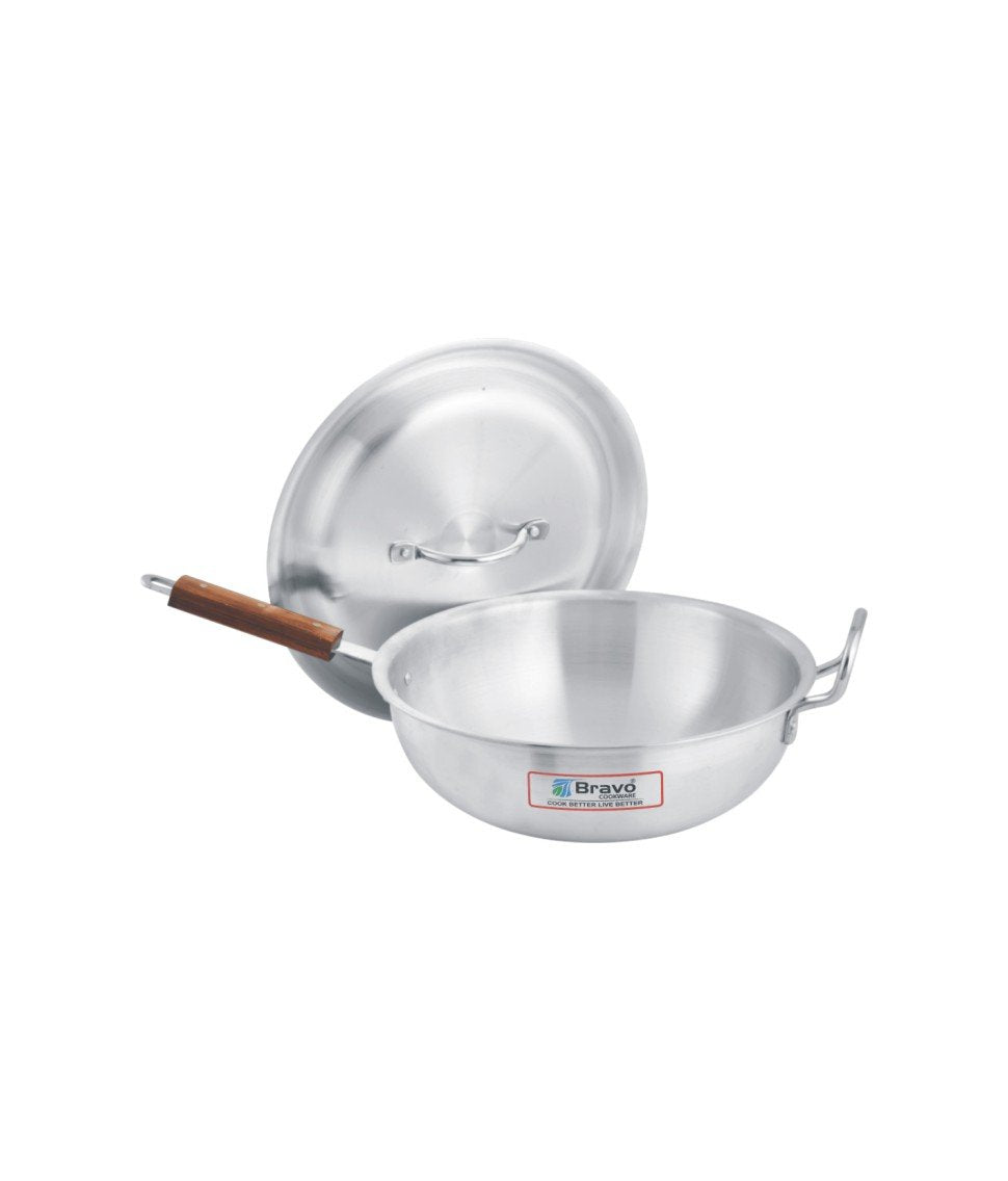 Metal Finish Round Karahi With Long Handle