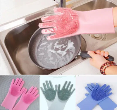Reusable Silicone Dishwashing Gloves with Built In Scrubber Multipurpose Cleaning Gloves