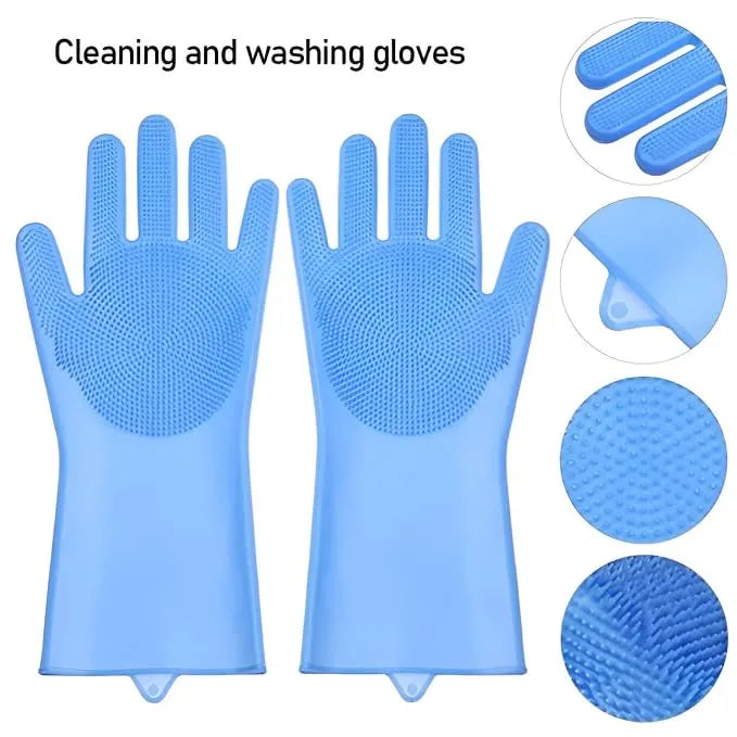 Reusable Silicone Dishwashing Gloves with Built In Scrubber Multipurpose Cleaning Gloves