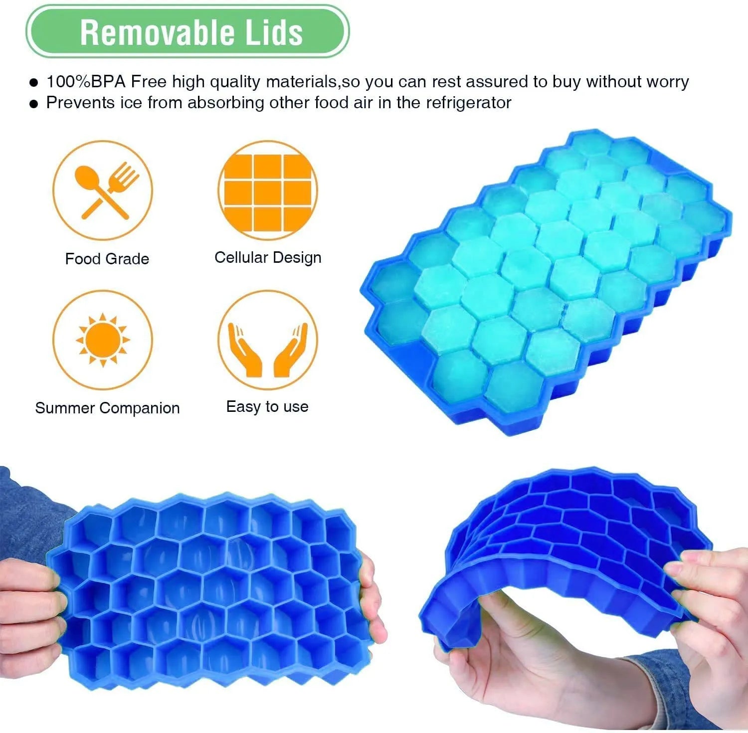 Honeycomb Silicone Ice Cube Tray Food Grade Flexible Ice Mould for Freezer Reusable Non Stick Ice Maker for Drinks Chocolate Jelly Baby Food Random Color