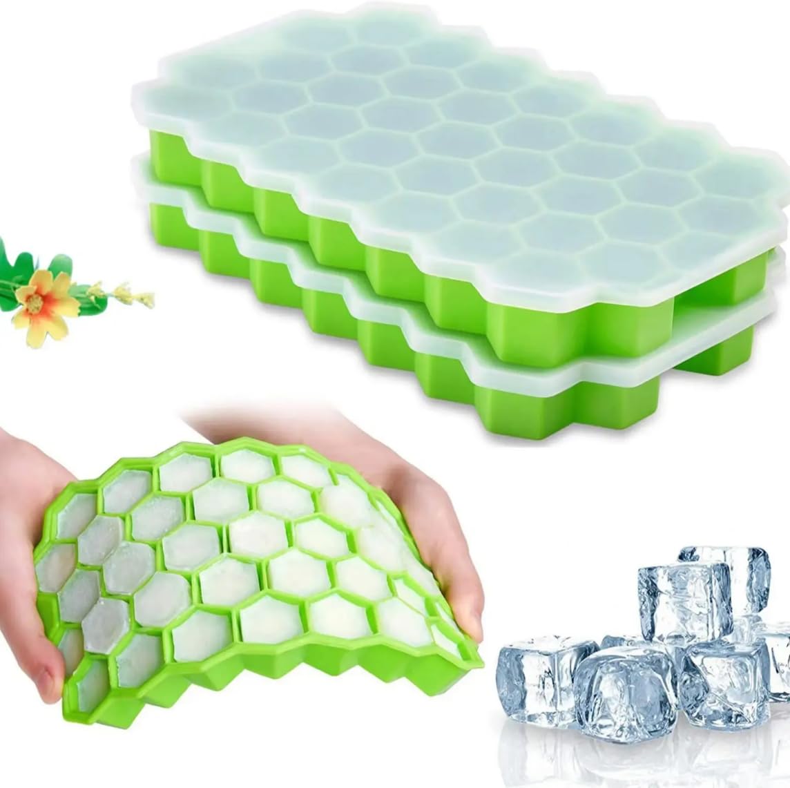 Honeycomb Silicone Ice Cube Tray Food Grade Flexible Ice Mould for Freezer Reusable Non Stick Ice Maker for Drinks Chocolate Jelly Baby Food Random Color