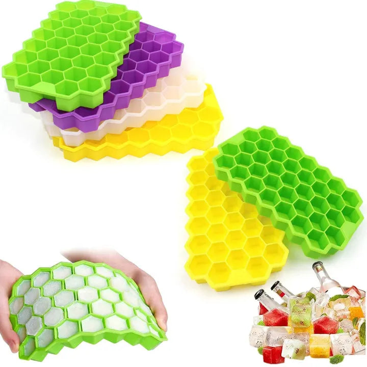 Honeycomb Silicone Ice Cube Tray Food Grade Flexible Ice Mould for Freezer Reusable Non Stick Ice Maker for Drinks Chocolate Jelly Baby Food Random Color
