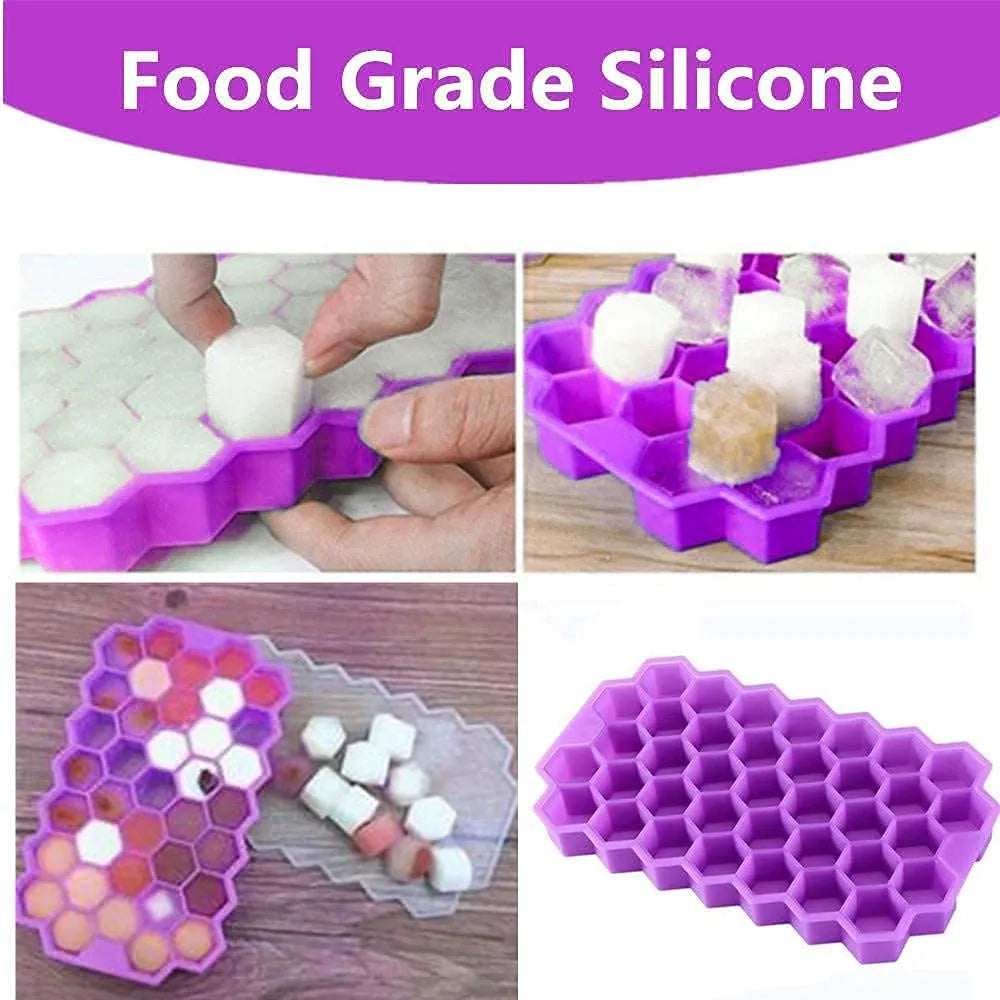 Honeycomb Silicone Ice Cube Tray Food Grade Flexible Ice Mould for Freezer Reusable Non Stick Ice Maker for Drinks Chocolate Jelly Baby Food Random Color
