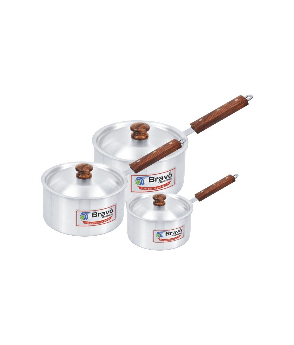 Metal Finish Sauce Pan Wooden Handle