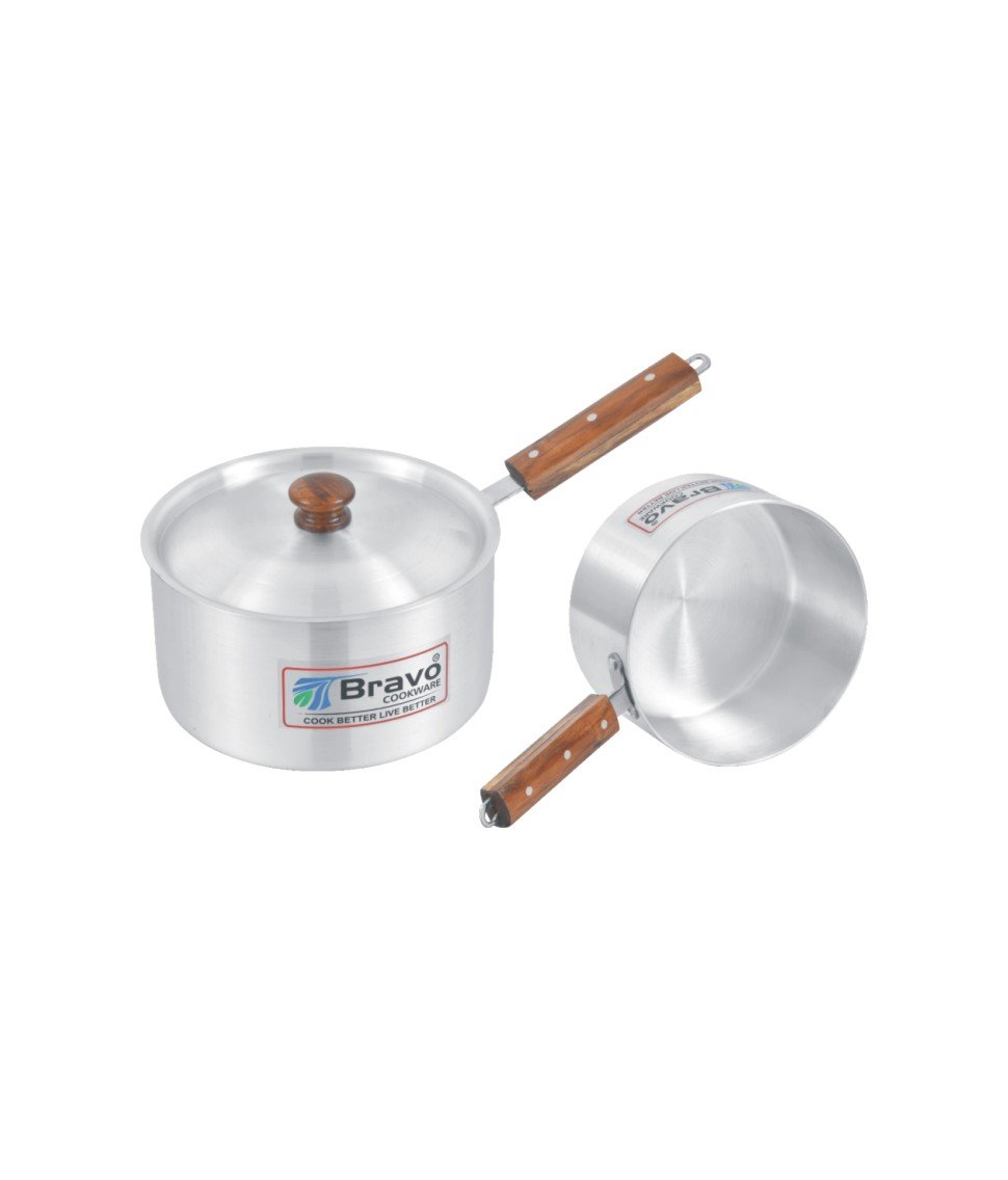 Metal Finish Sauce Pan Wooden Handle