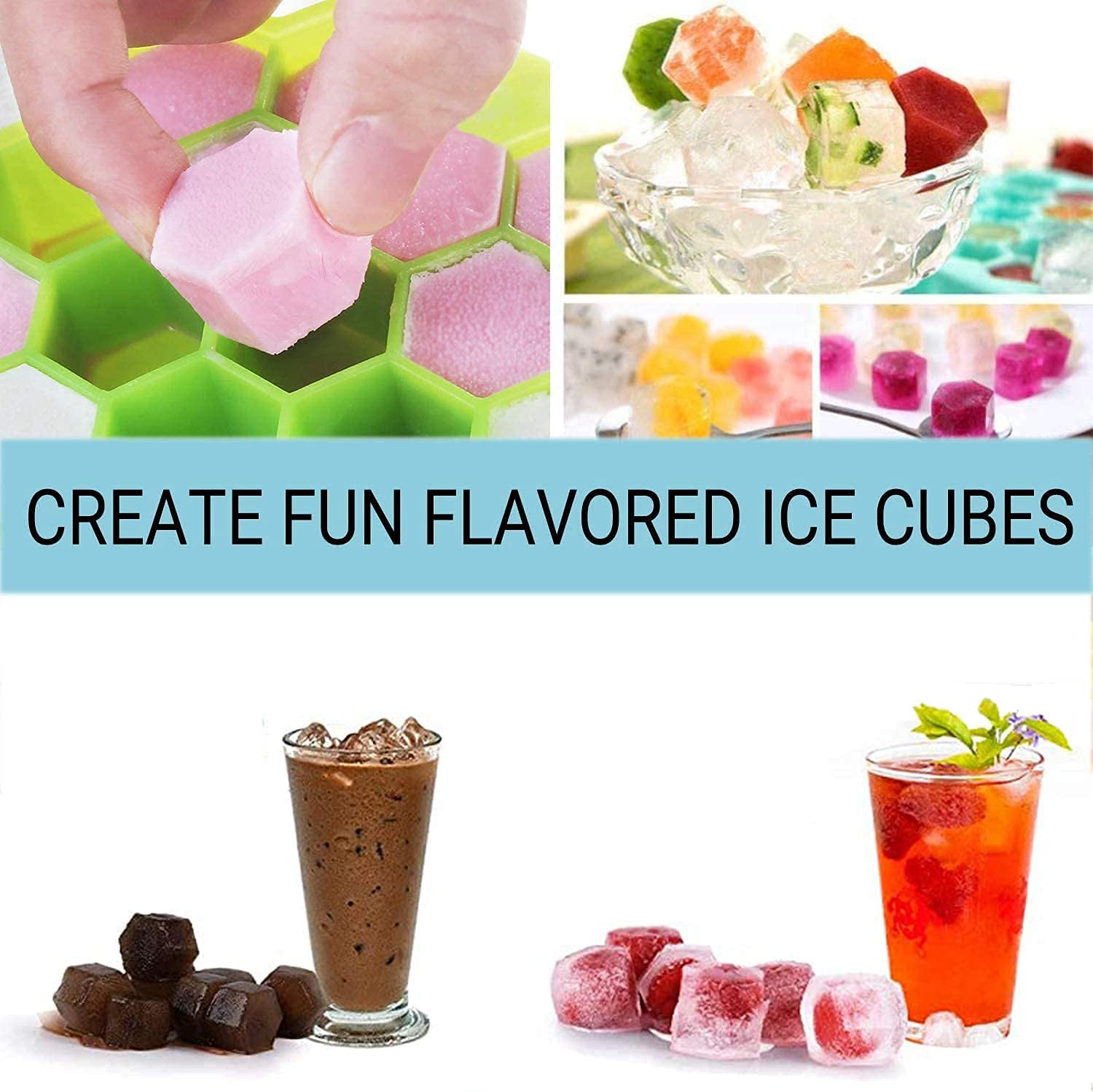 Honeycomb Silicone Ice Cube Tray Food Grade Flexible Ice Mould for Freezer Reusable Non Stick Ice Maker for Drinks Chocolate Jelly Baby Food Random Color