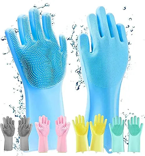 Reusable Silicone Dishwashing Gloves with Built In Scrubber Multipurpose Cleaning Gloves