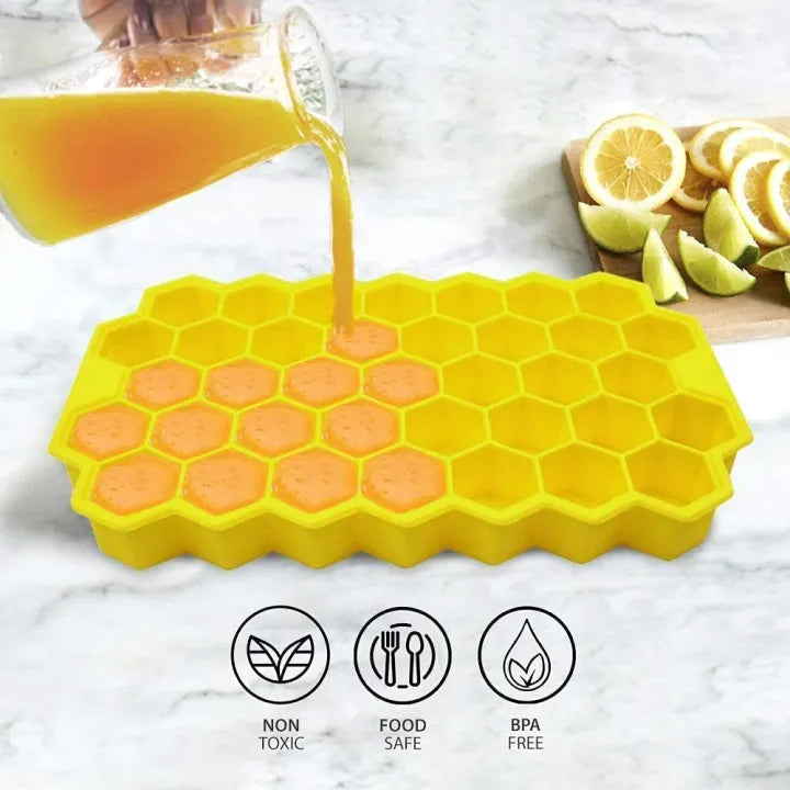 Honeycomb Silicone Ice Cube Tray Food Grade Flexible Ice Mould for Freezer Reusable Non Stick Ice Maker for Drinks Chocolate Jelly Baby Food Random Color