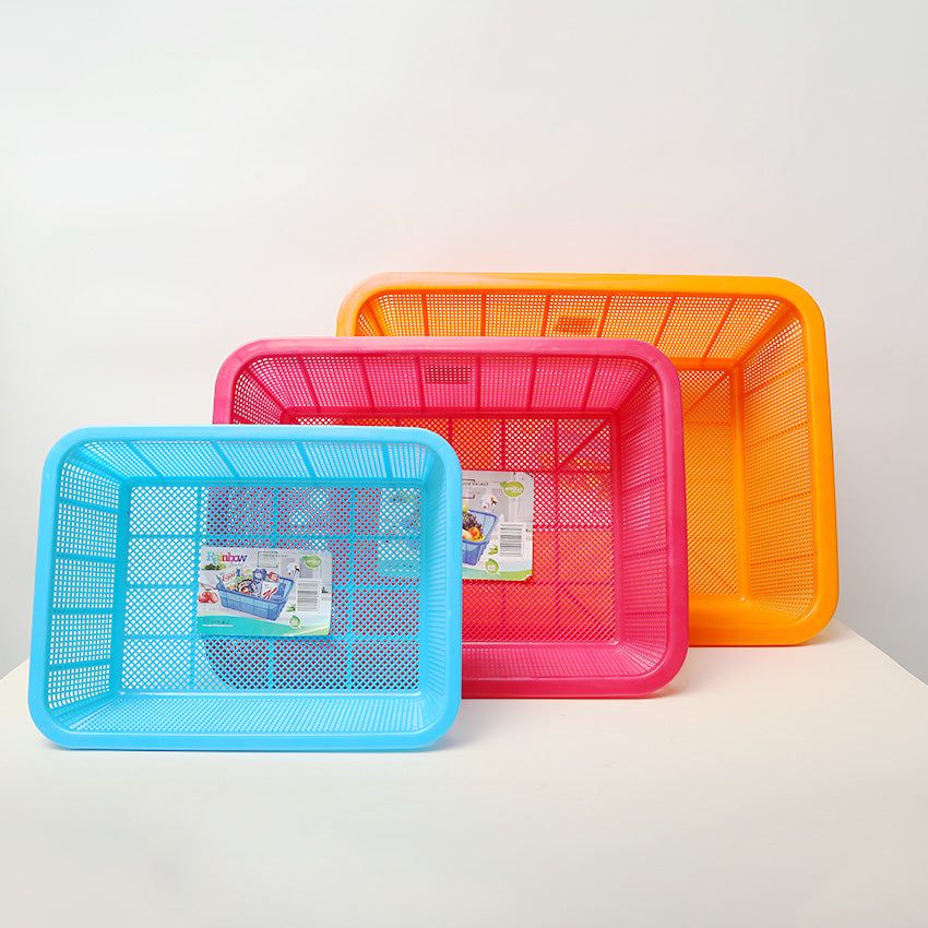 Rainbow Baskets Pack of 3 - (S/M/L) Airtight Food Storage Container - BPA-Free Kitchen Organizer Box for Fresh Food & Pantry Storage