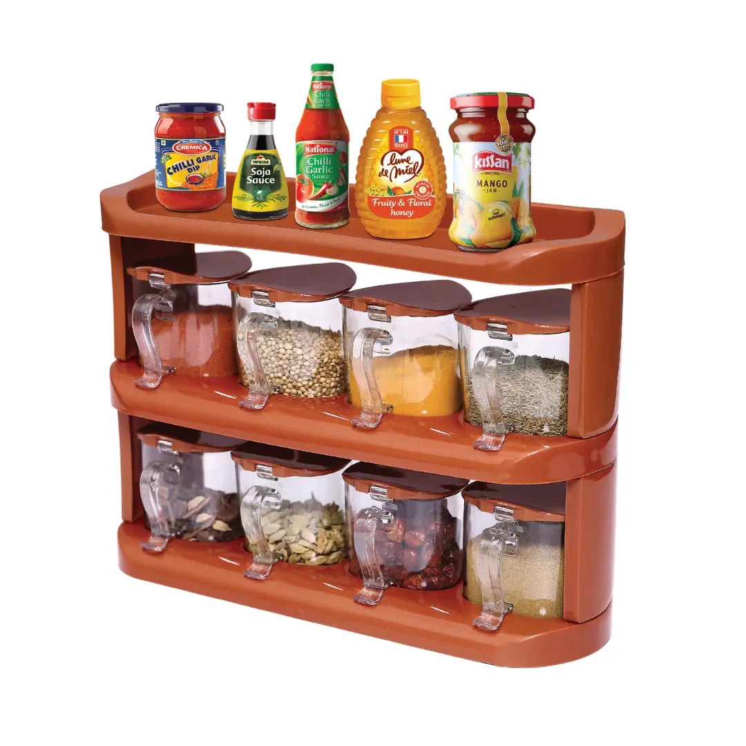 3 Tier Spice Rack Set of 8 Crystal Jars | for Kitchen Counter
