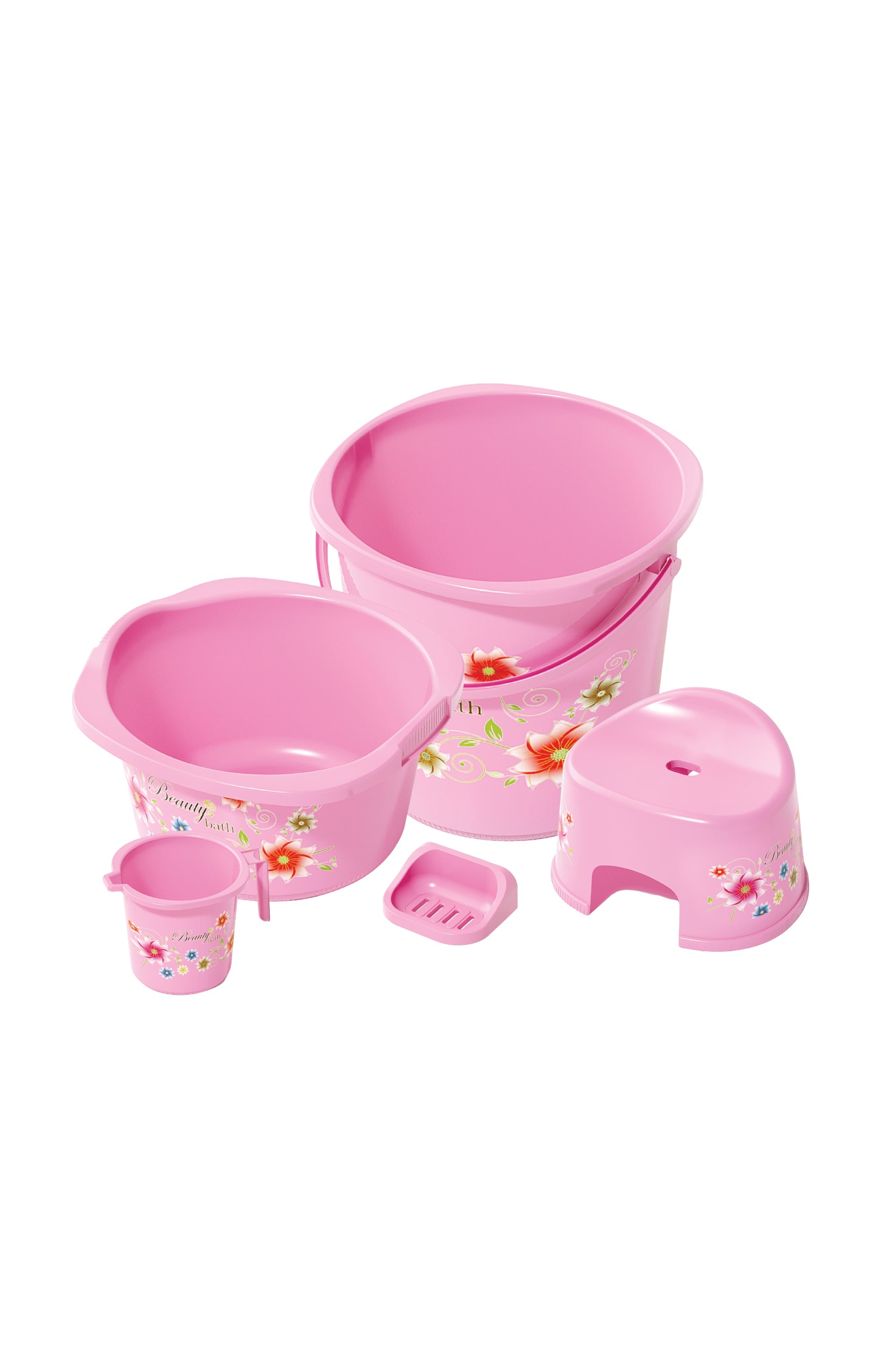 Beauty Plastic Bath Set Pink | Complete Bathroom Accessories Set - Malik Mart P159