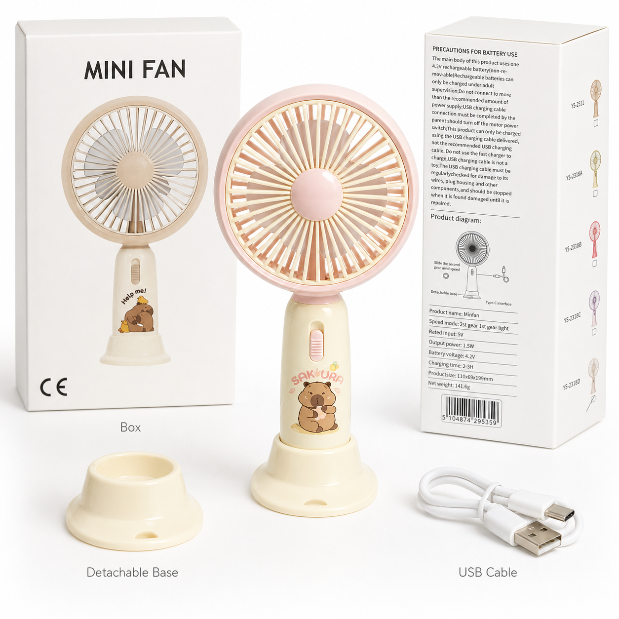 Mini Rechargeable Fan with Light - Portable USB Desk Fan