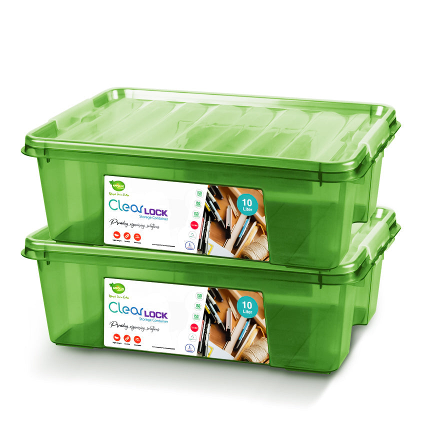 Clear Lock Storage Box Pack of 2 Large - (10Litre) Transparent Airtight Food Storage Container - BPA-Free Kitchen Organizer Box for Fresh Food & Pantry Storage - Orange