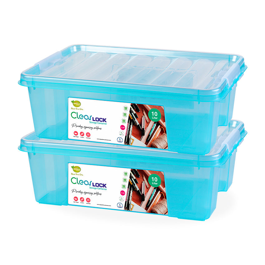 Clear Lock Storage Box Pack of 2 Large - (10Litre) Transparent Airtight Food Storage Container - BPA-Free Kitchen Organizer Box for Fresh Food & Pantry Storage - Purple