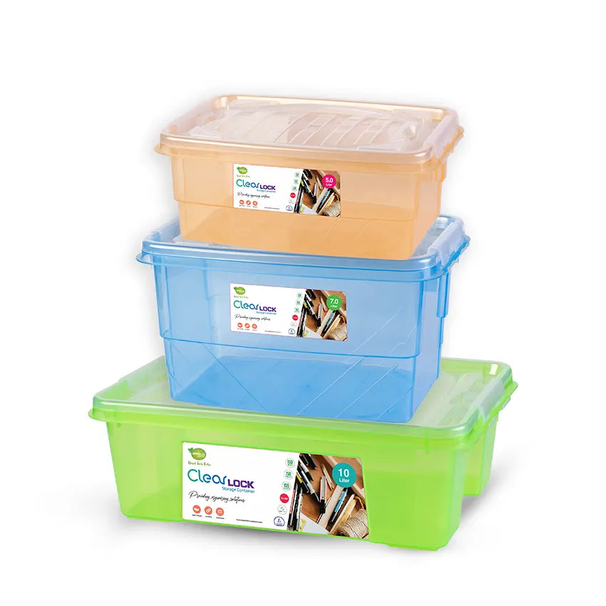 Clear Lock Pack of 3 - (S/M/L) Airtight Food Storage Container - BPA-Free Kitchen Organizer Box for Fresh Food & Pantry Storage - Assorted