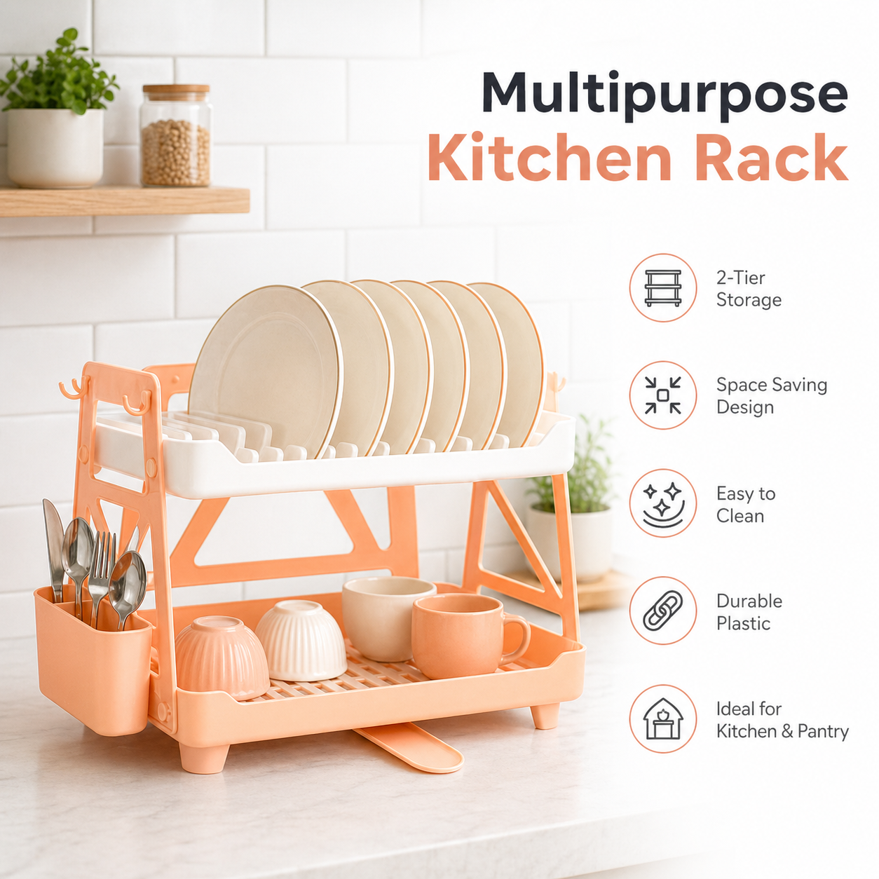 Max Kitchen Storage Rack Multipurpose Plastic Organizer Shelf for Home