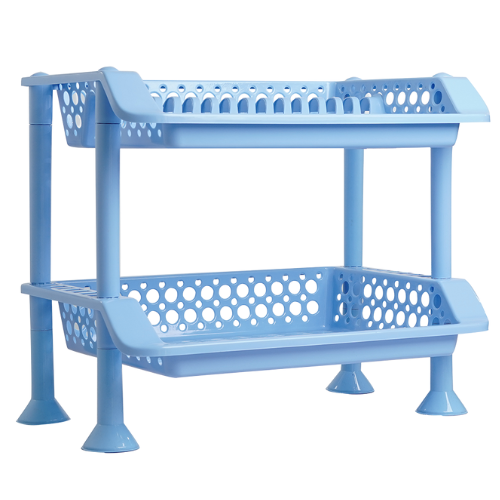 Plastic Dish Rack 2 Tier | Kitchen Plate & Utensil Organizer - Blue - Malik Mart P192