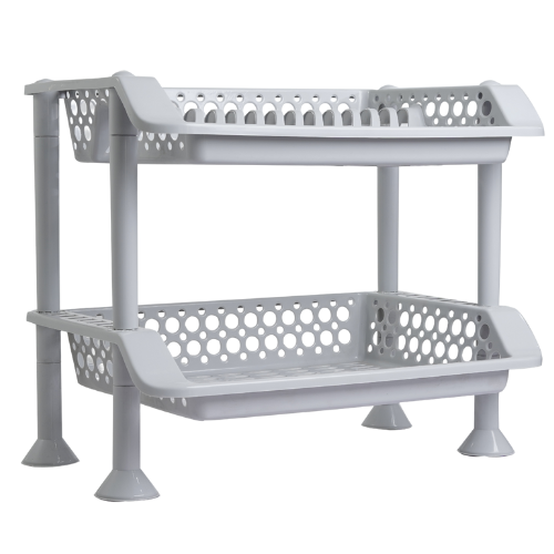 Plastic Dish Rack 2 Tier | Kitchen Plate & Utensil Organizer - Grey - Malik Mart P193