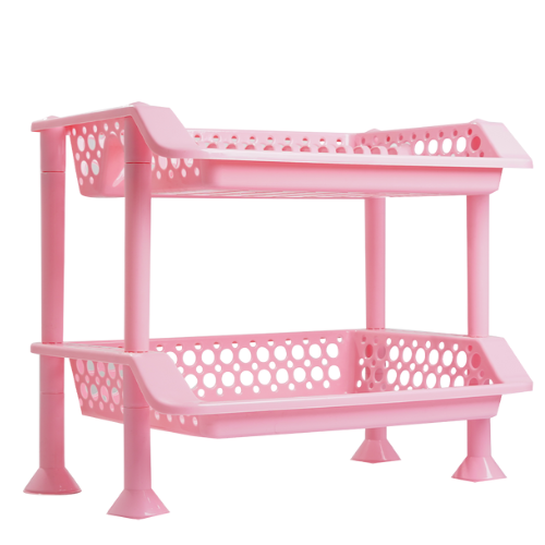 Plastic Dish Rack 2 Tier | Kitchen Plate & Utensil Organizer - Pink - Malik Mart P195