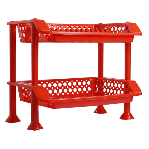 Plastic Dish Rack 2 Tier | Kitchen Plate & Utensil Organizer - Red - Malik Mart P196