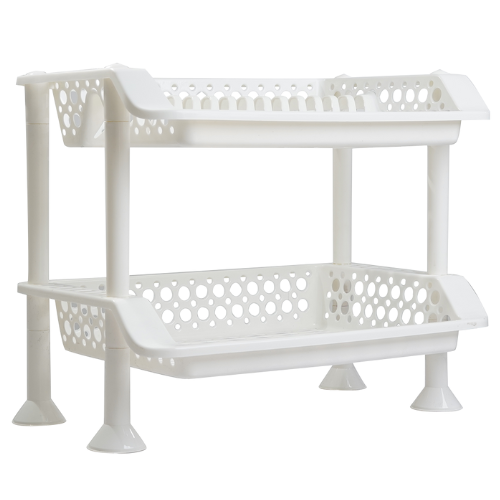 Plastic Dish Rack 2 Tier | Kitchen Plate & Utensil Organizer - White - Malik Mart P197