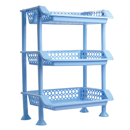 Plastic Dish Rack 3 Tier | Kitchen Plate & Utensil Organizer - Blue - Malik Mart P186