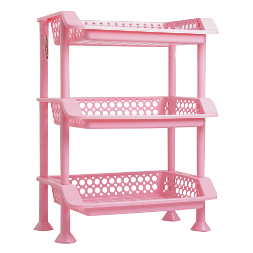 Plastic Dish Rack 3 Tier | Kitchen Plate & Utensil Organizer - Pink - Malik Mart P189