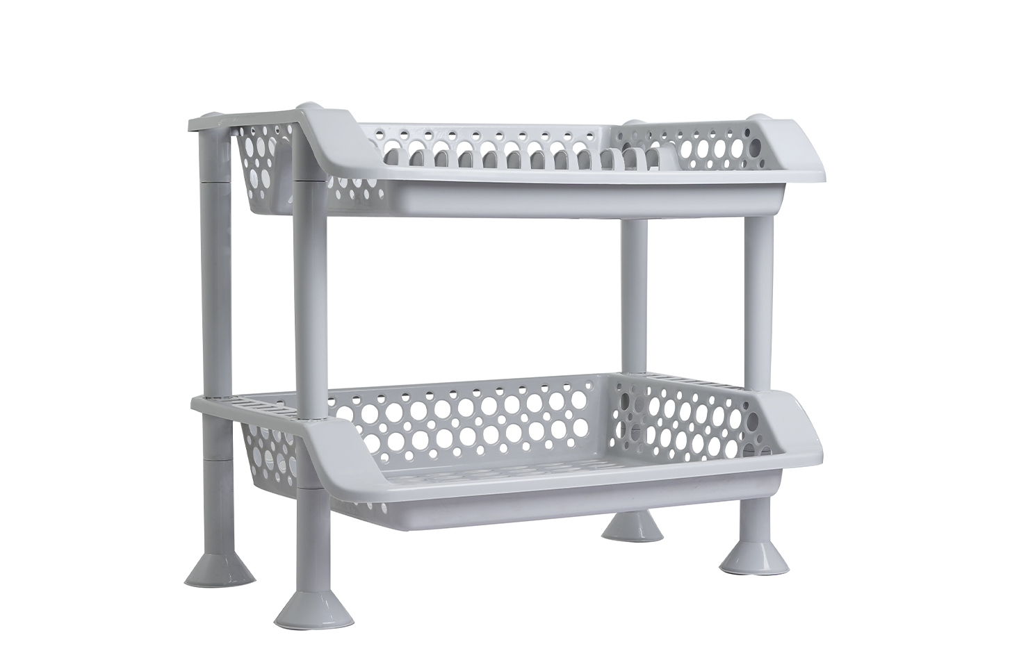 Plastic Dish Rack 2 Tier | Kitchen Plate & Utensil Organizer - Grey - Malik Mart P193