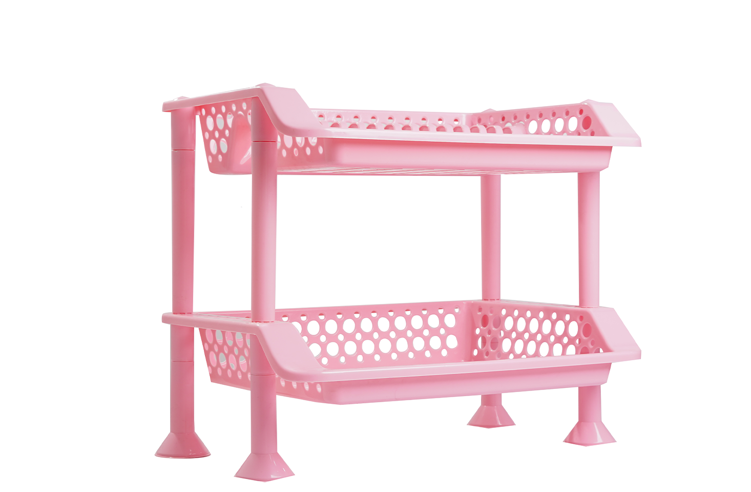 Plastic Dish Rack 2 Tier | Kitchen Plate & Utensil Organizer - Pink - Malik Mart P195