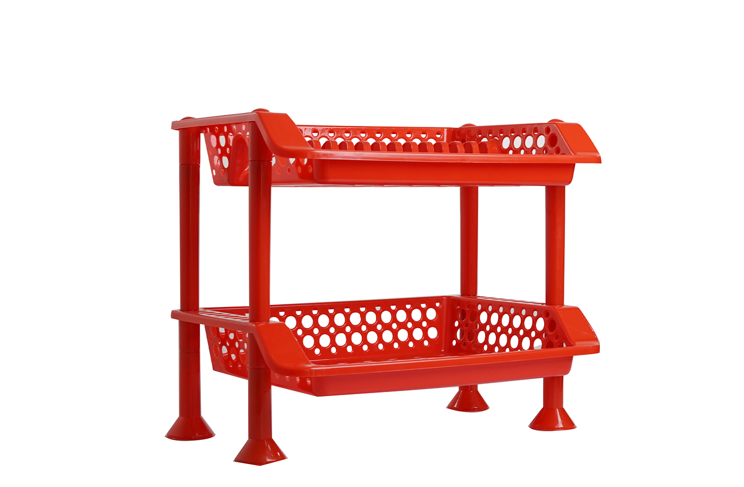 Plastic Dish Rack 2 Tier | Kitchen Plate & Utensil Organizer - Red - Malik Mart P196