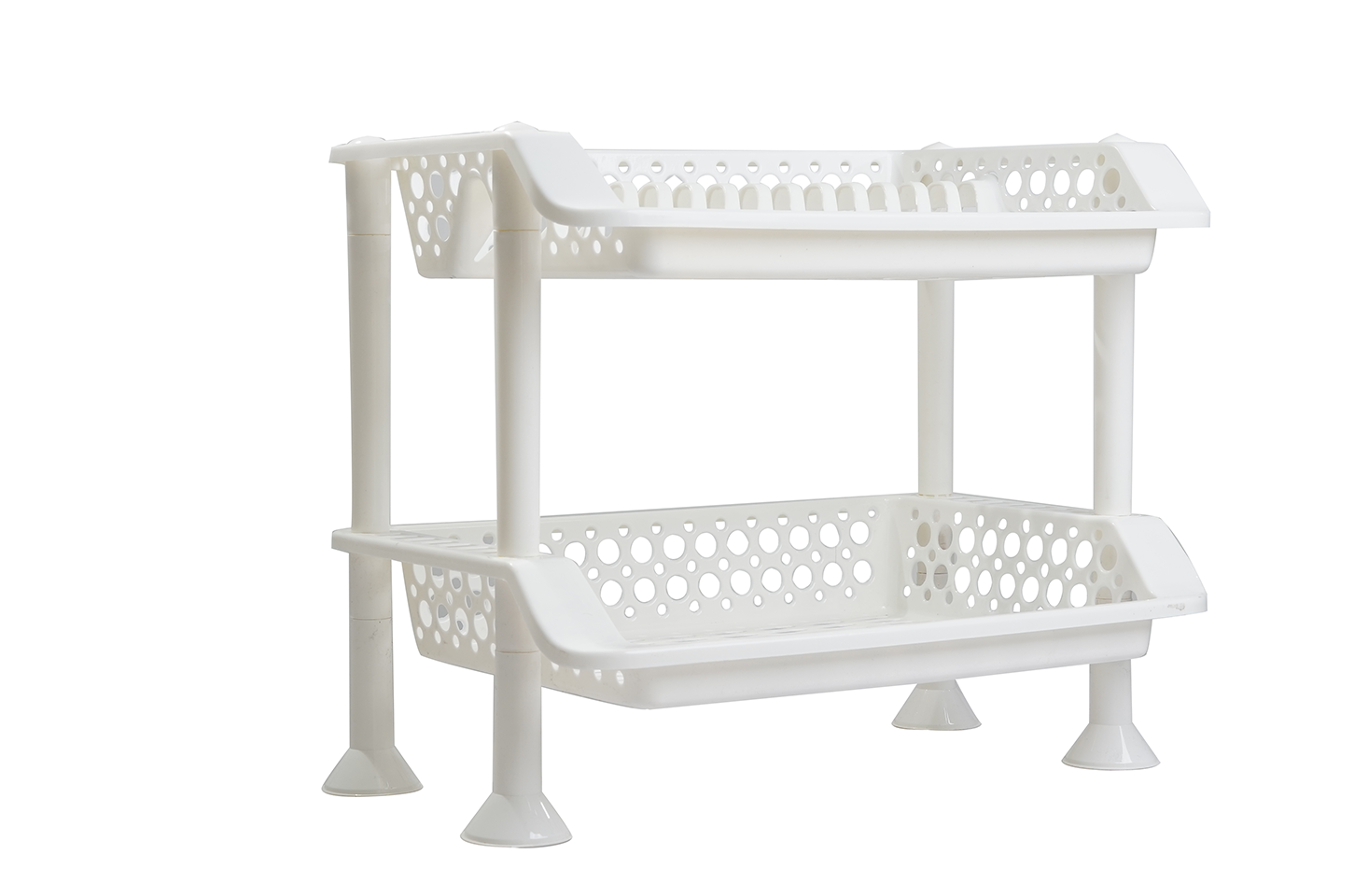 Plastic Dish Rack 2 Tier | Kitchen Plate & Utensil Organizer - White - Malik Mart P197