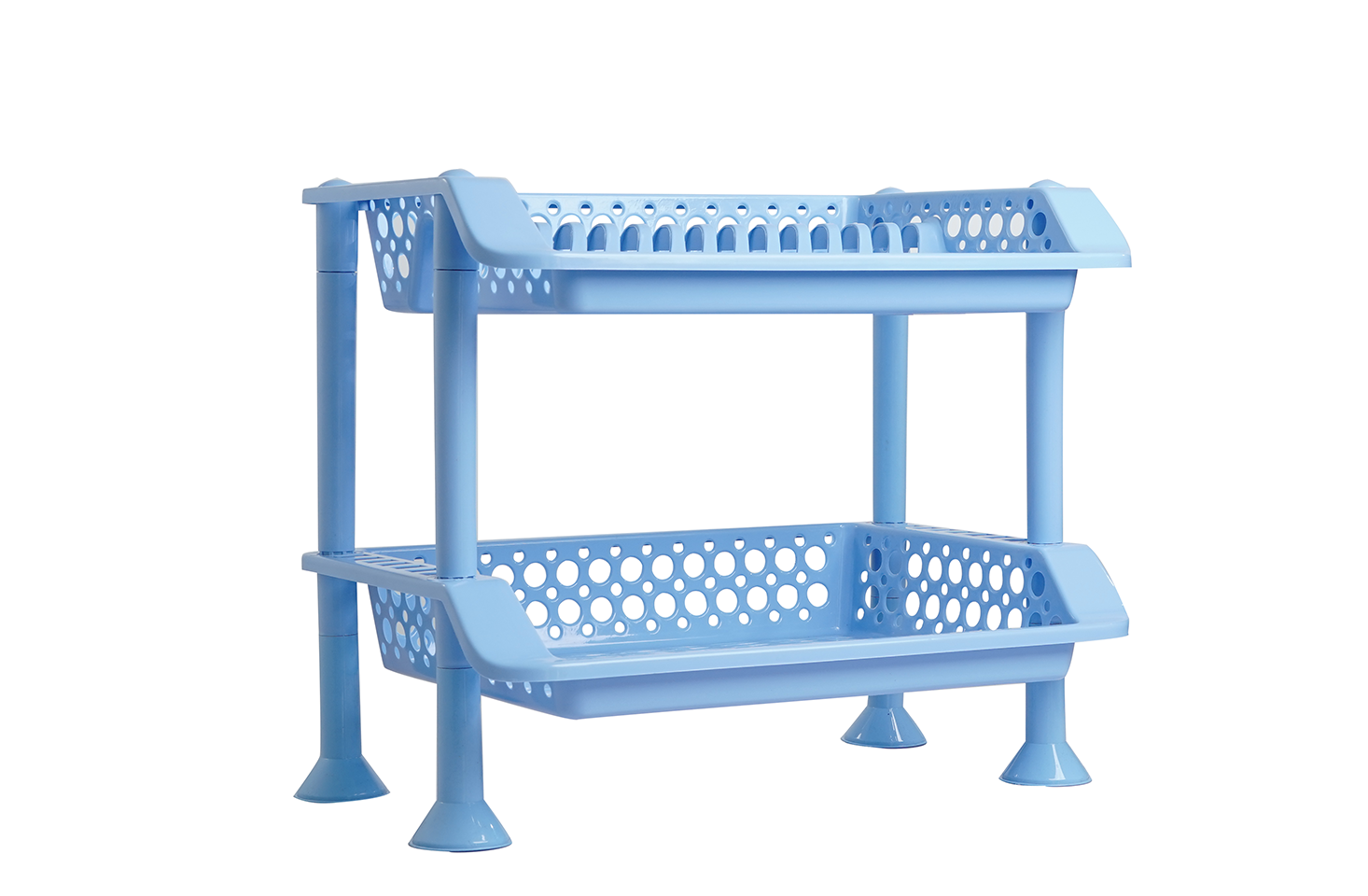 Plastic Dish Rack 2 Tier | Kitchen Plate & Utensil Organizer - Blue - Malik Mart P192