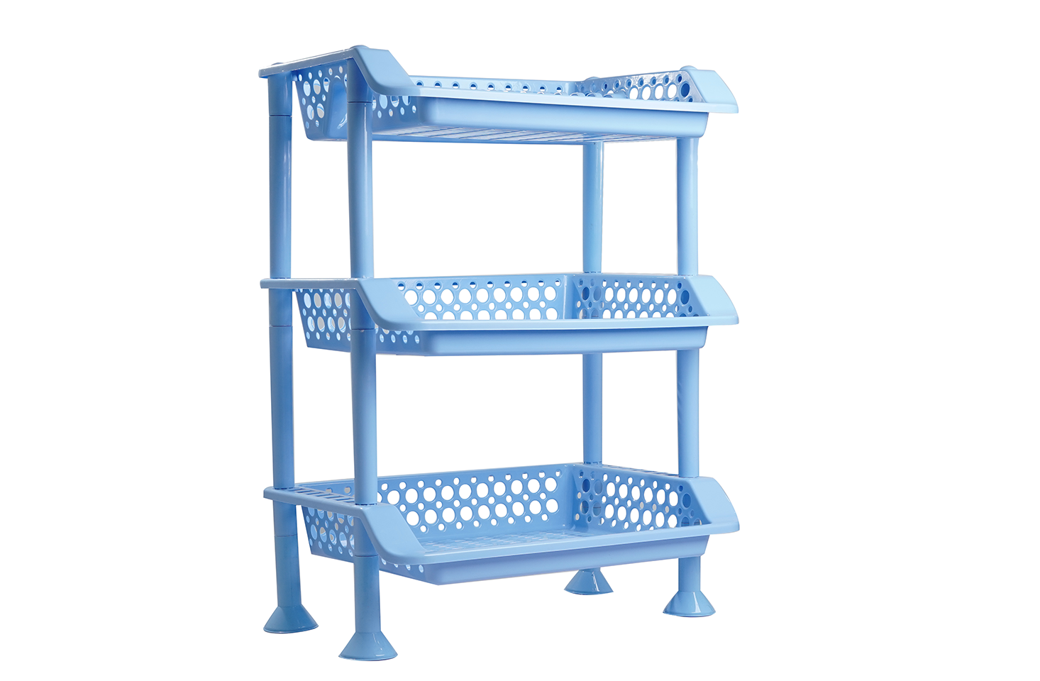 Plastic Dish Rack 3 Tier | Kitchen Plate & Utensil Organizer - Blue - Malik Mart P186