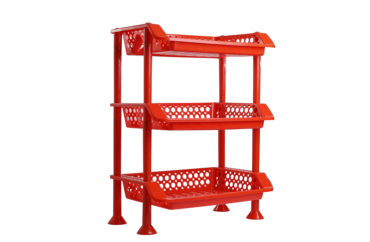 Plastic Dish Rack 3 Tier | Kitchen Plate & Utensil Organizer - Red - Malik Mart P190