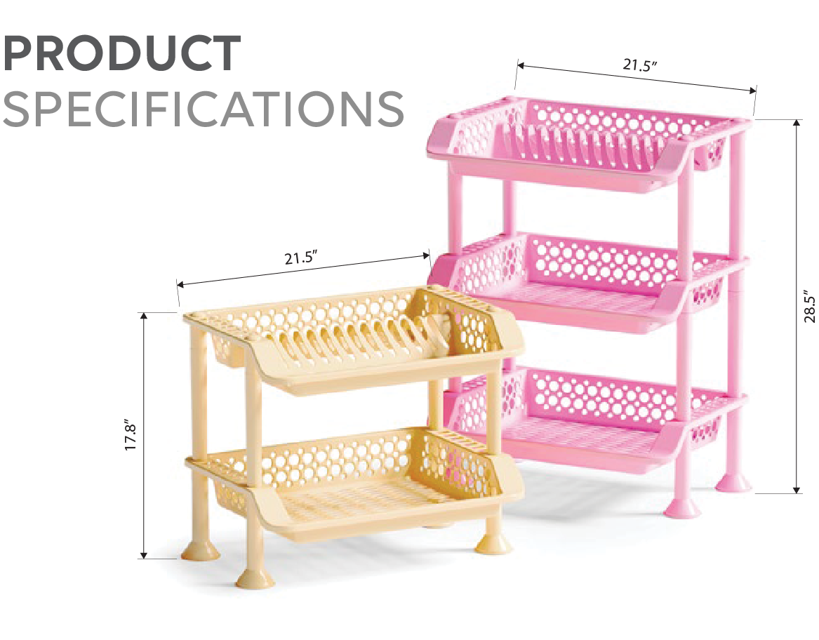 Plastic Dish Rack 3 Tier | Kitchen Plate & Utensil Organizer - Pink - Malik Mart P189