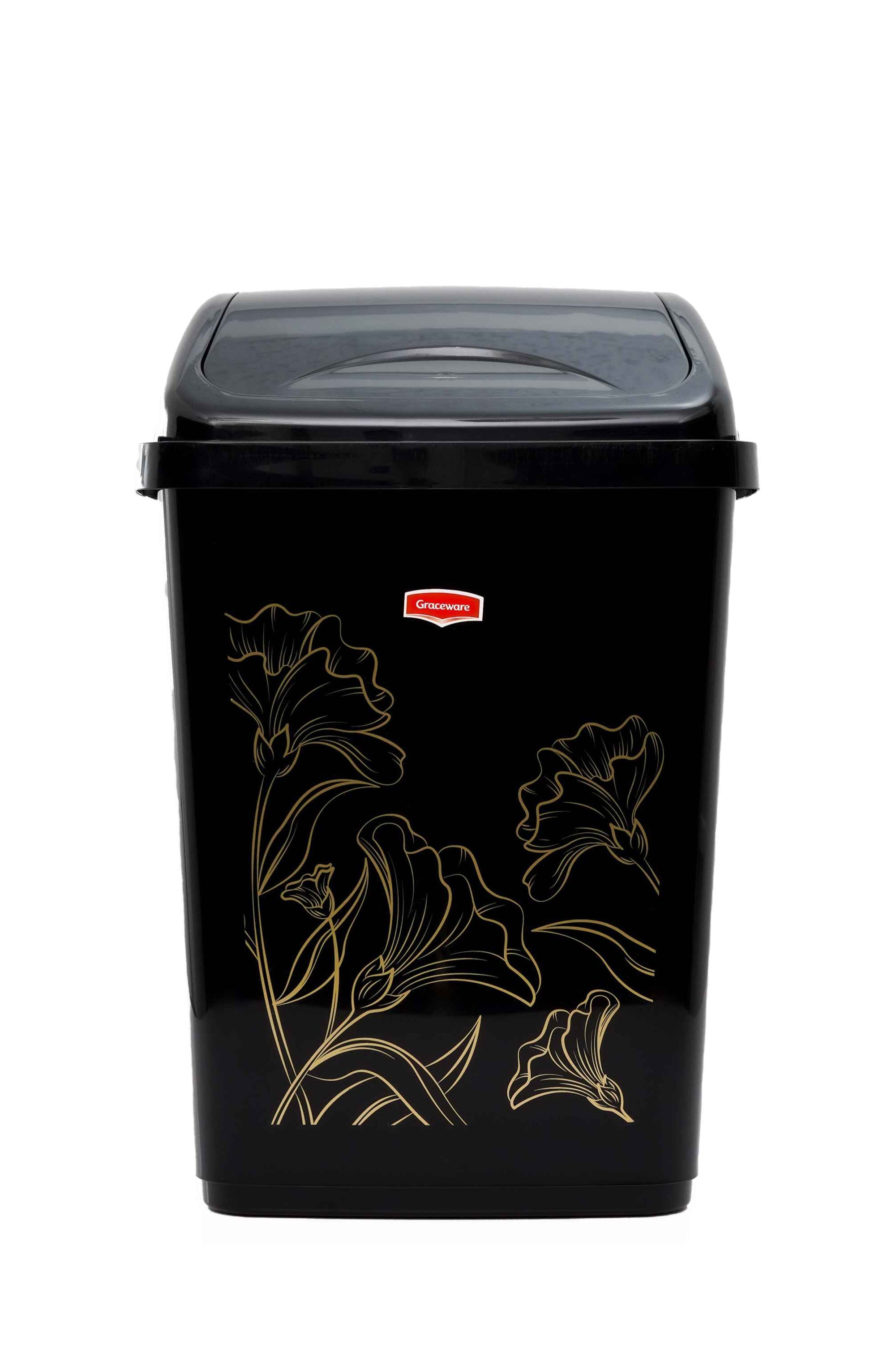 Plastic Dustbin 26L | Large Swing Lid Waste Bin with Color Variants Black - Malik Mart P157