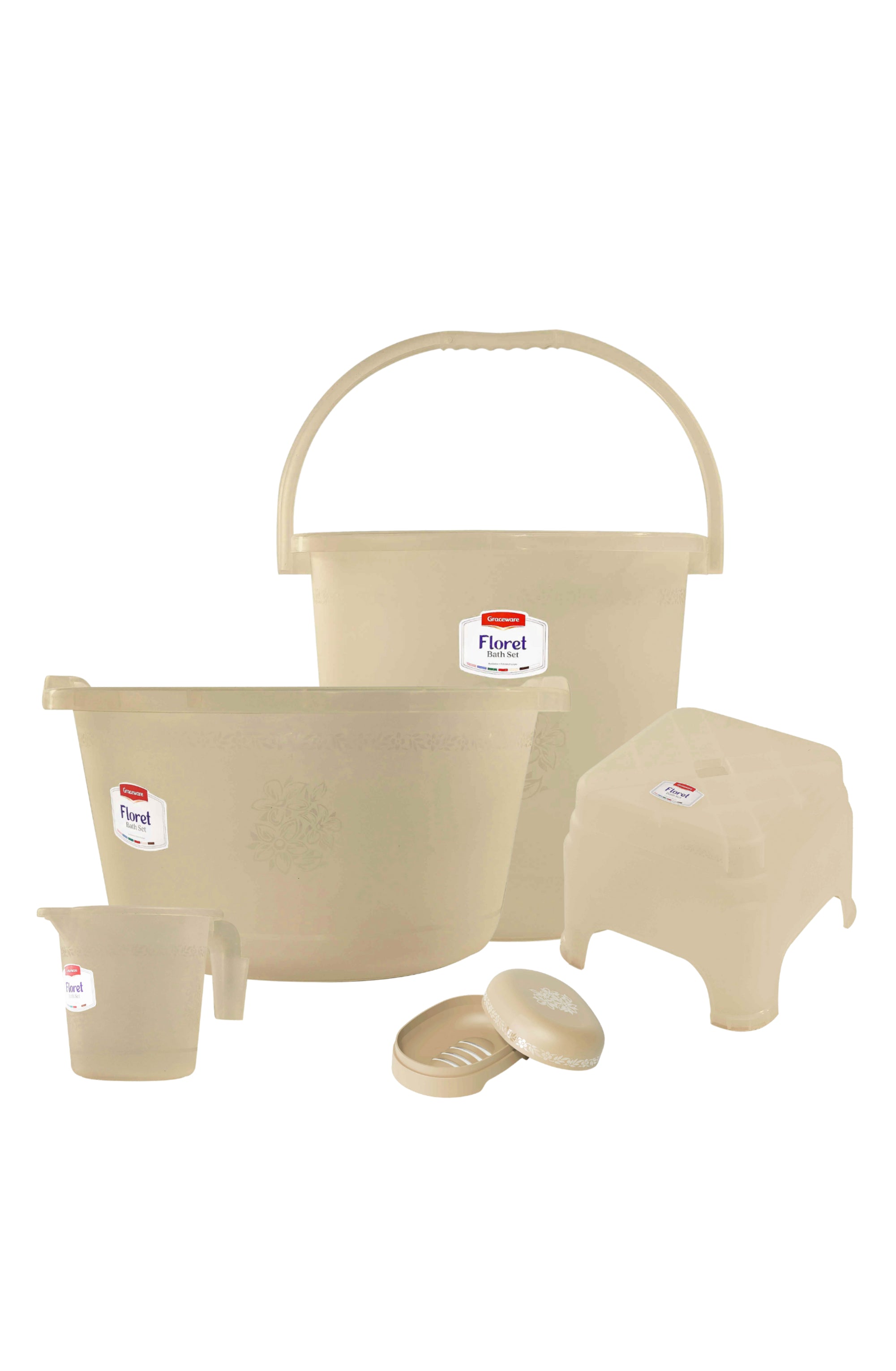 Floret Plastic Bath Set Beige | Stylish Bathroom Accessories Set - Malik Mart P161