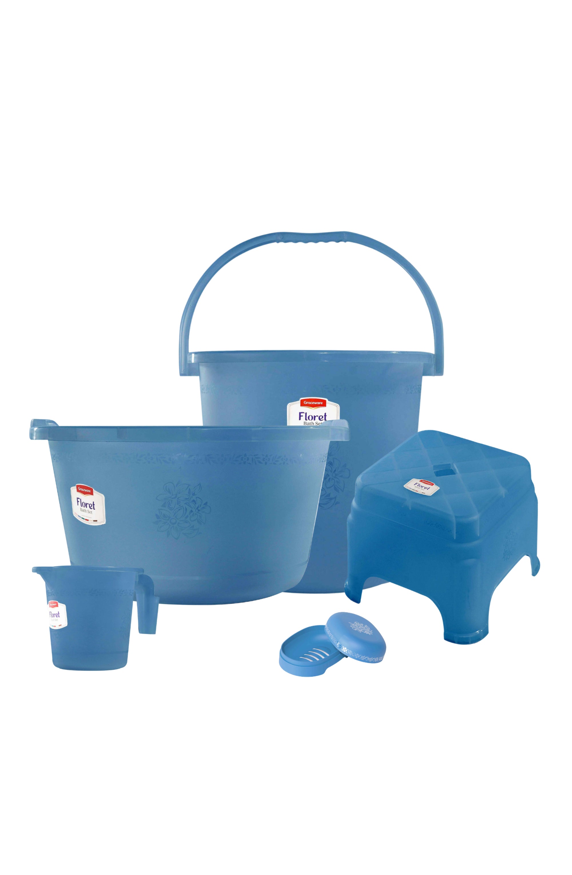 Floret Plastic Bath Set Blue | Stylish Bathroom Accessories Set - Malik Mart P163