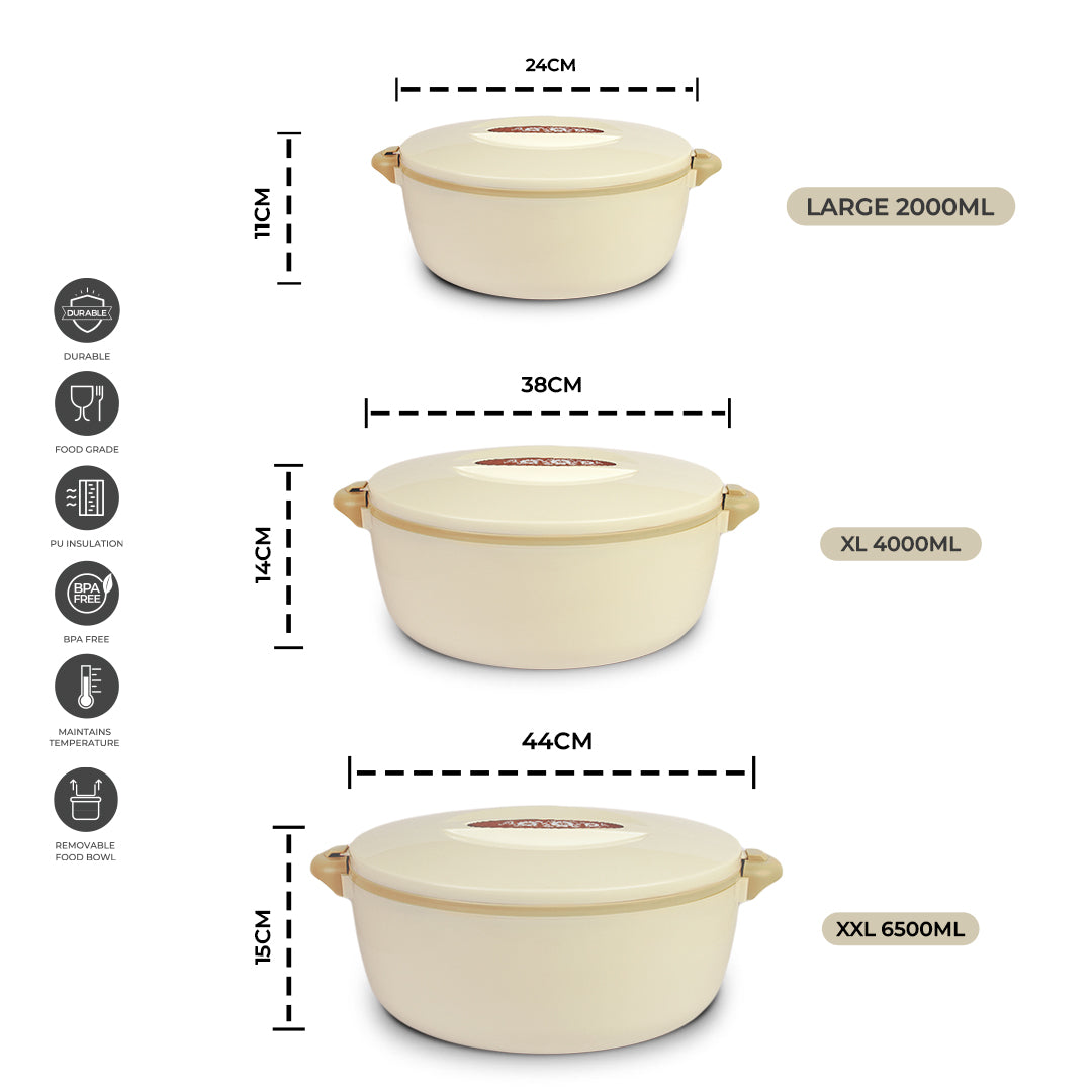 Chef Food Warmer - Pack of 3 (L,XL,XXL) Insulated Food Warmer - Hot Food Storage Casserole for Kitchen, Lunch & Serving