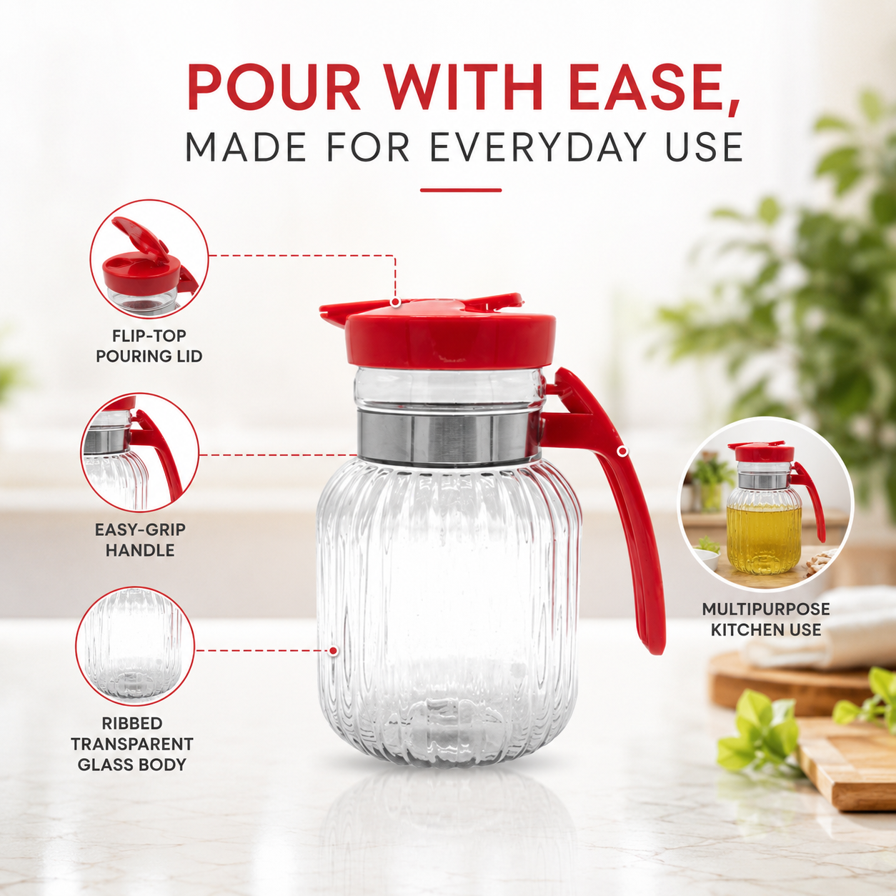 Smart Plastic Water Jug Pack of 2 | 2000ml & 3000ml Kitchen Serving Jug