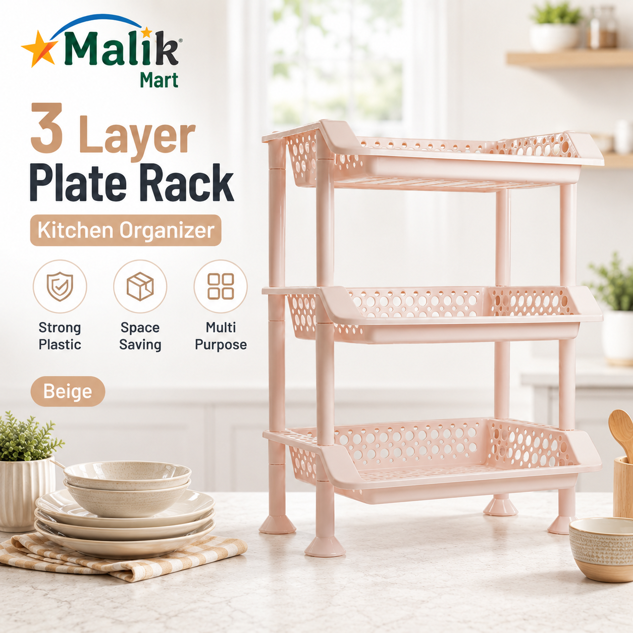 Plastic Dish Rack 3 Tier | Kitchen Plate & Utensil Organizer