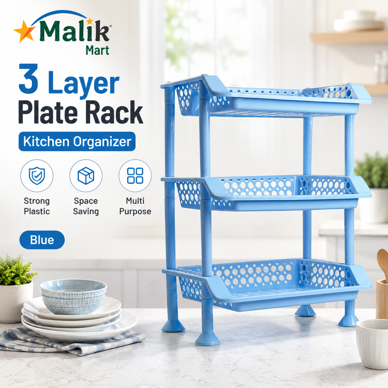 Plastic Dish Rack 3 Tier | Kitchen Plate & Utensil Organizer